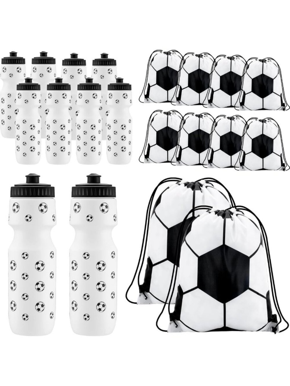 20 Pcs Soccer Water Bottles & Drawstring Bags Set - Perfect Party Favors!